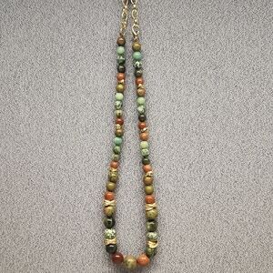 Multicolor Gemstone Beaded Necklace, Goldtone